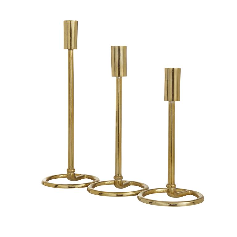 GOLD ALUMINUM TAPERED CANDLE HOLDER WITH RING BASES