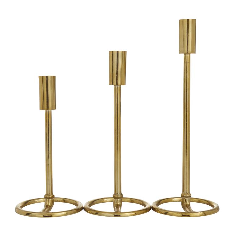 GOLD ALUMINUM TAPERED CANDLE HOLDER WITH RING BASES