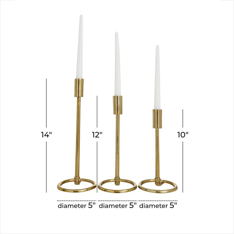 GOLD ALUMINUM TAPERED CANDLE HOLDER WITH RING BASES