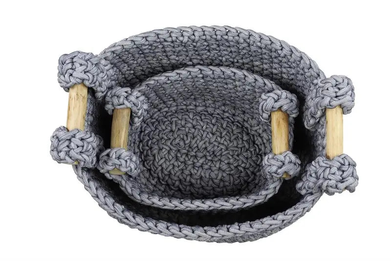 Gray Polyester Bohemian Storage Basket
