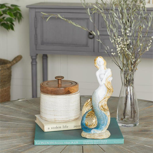 MULTI COLORED POLYSTONE TRADITIONAL MERMAID SCULPTURE