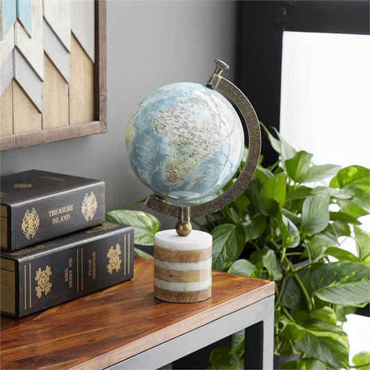 BLUE MARBLE GLOBE WITH MARBLE BASE
