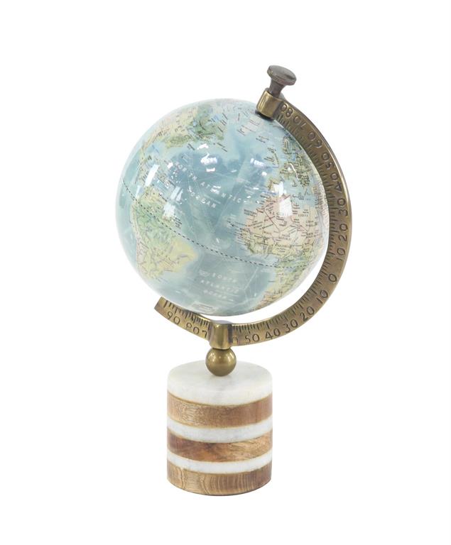 BLUE MARBLE GLOBE WITH MARBLE BASE