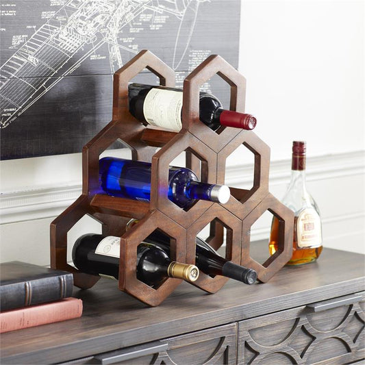 BROWN WOOD CONTEMPORARY WINE RACK,