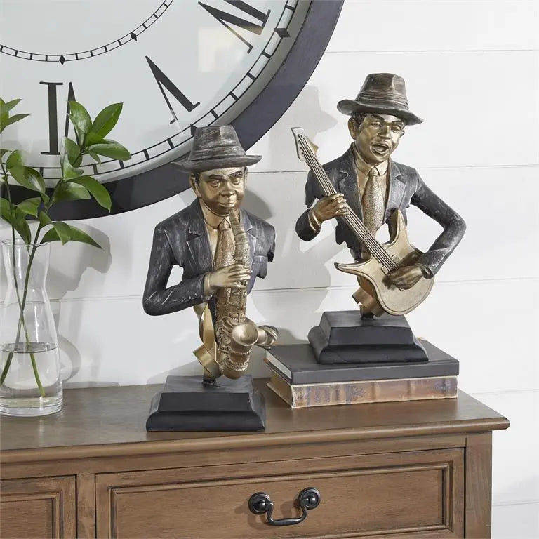 Gold Polystone Vintage Musician Sculpture
