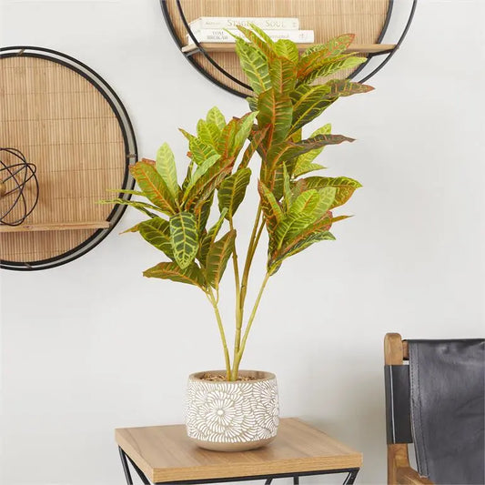 White Plastic Bohemian Crotons Artificial Plant