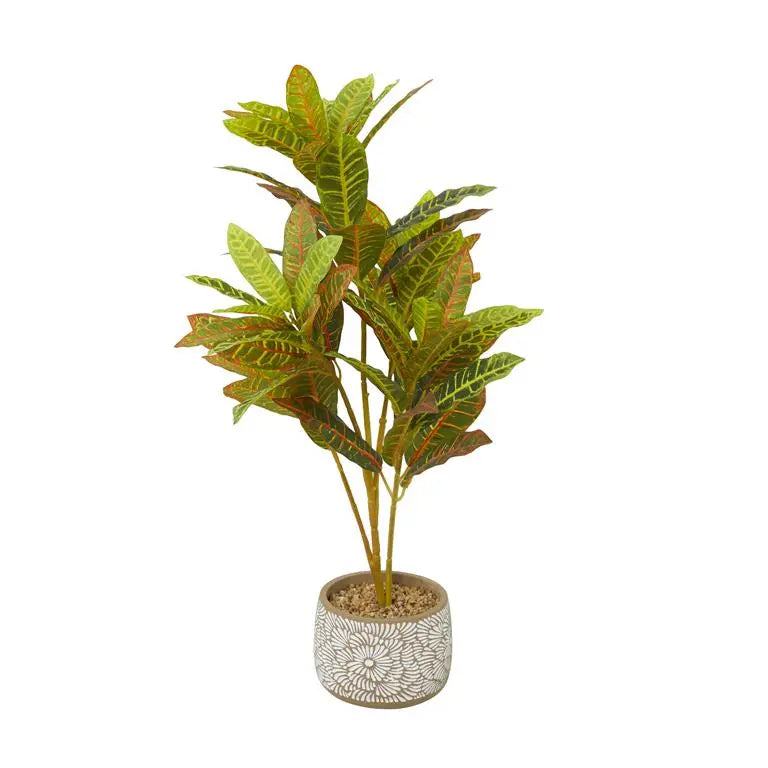 White Plastic Bohemian Crotons Artificial Plant