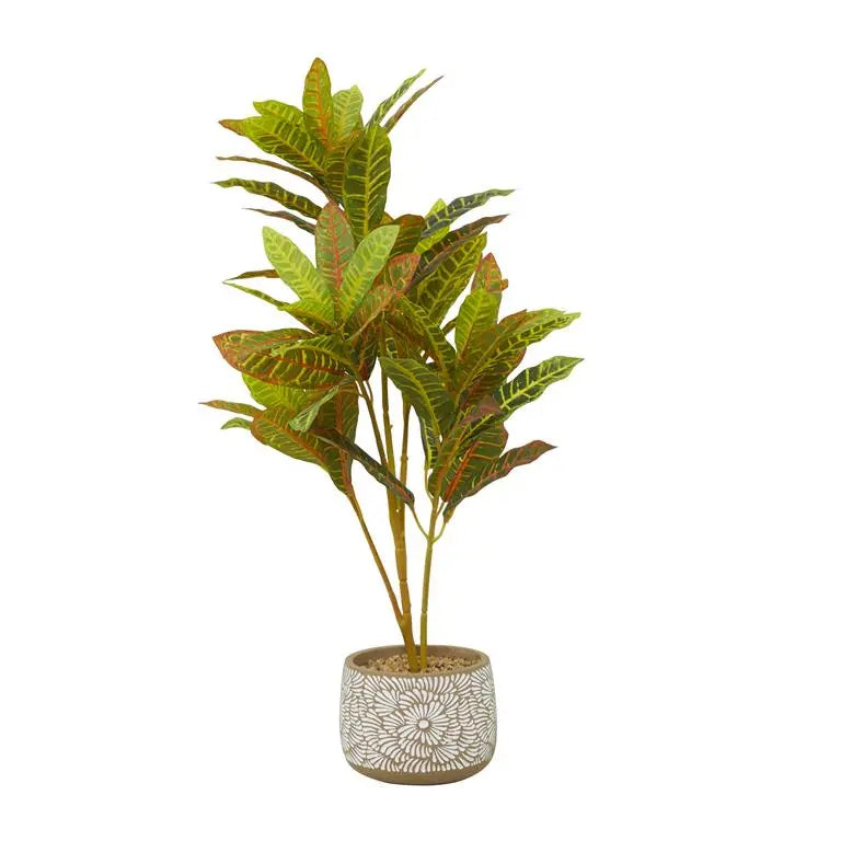 White Plastic Bohemian Crotons Artificial Plant