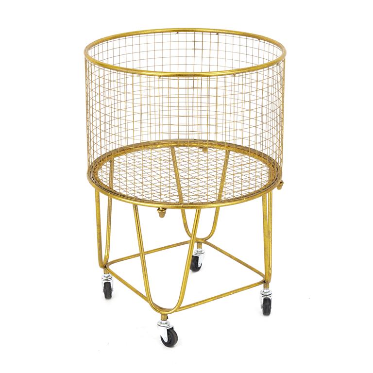 GOLD METAL DEEP SET METAL MESH LAUNDRY BASKET STORAGE CART WITH WHEELS