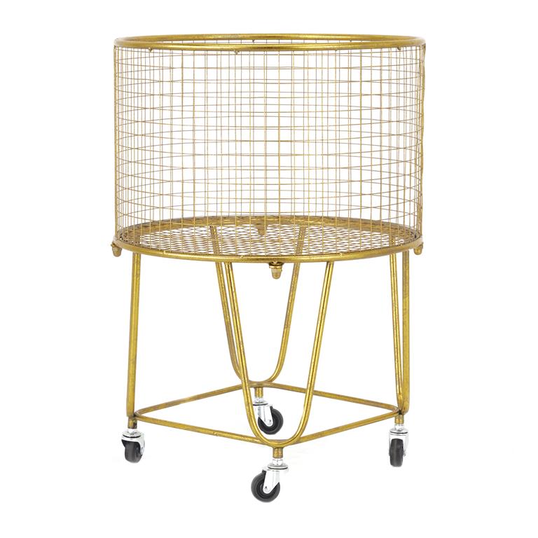 GOLD METAL DEEP SET METAL MESH LAUNDRY BASKET STORAGE CART WITH WHEELS