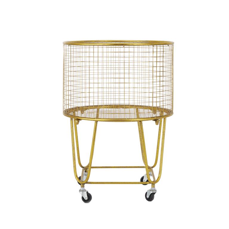 GOLD METAL DEEP SET METAL MESH LAUNDRY BASKET STORAGE CART WITH WHEELS