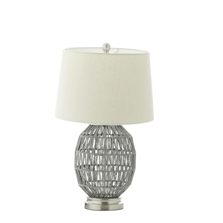 GRAY COTTON TABLE LAMP WITH DRUM SHADE