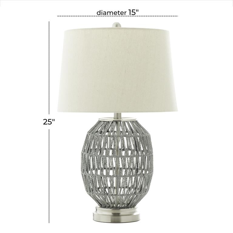 GRAY COTTON TABLE LAMP WITH DRUM SHADE