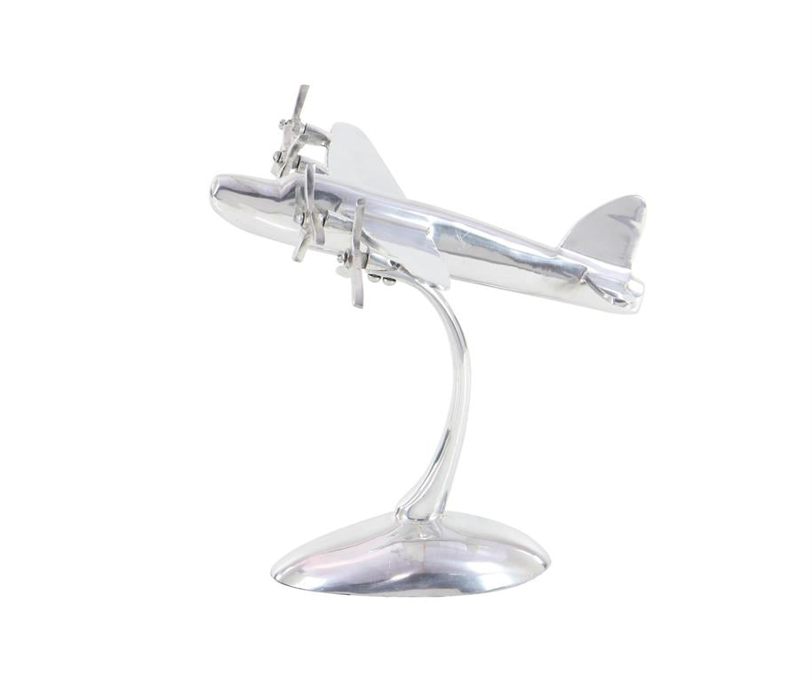 SILVER METAL AIRPLANE SCULPTURE,