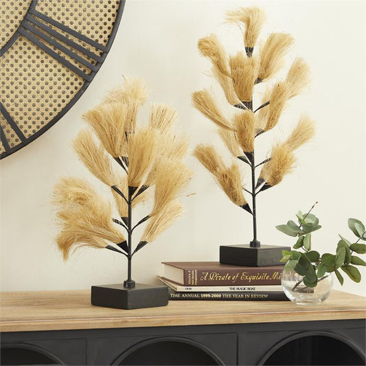 BROWN WOOD COASTAL WILLOW TREE SCULPTURE, SET OF 2 20", 16"H