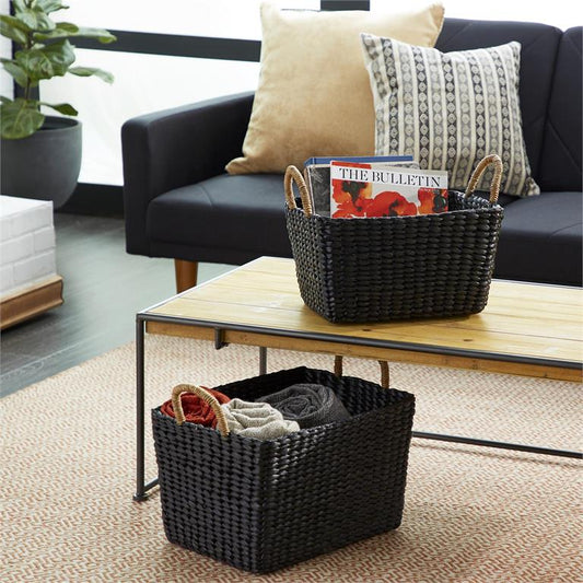 BLACK BANANA LEAF ECLECTIC STORAGE BASKET
