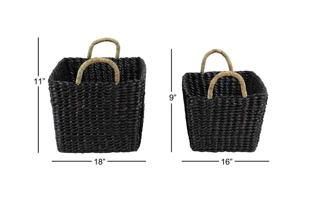 BLACK BANANA LEAF ECLECTIC STORAGE BASKET