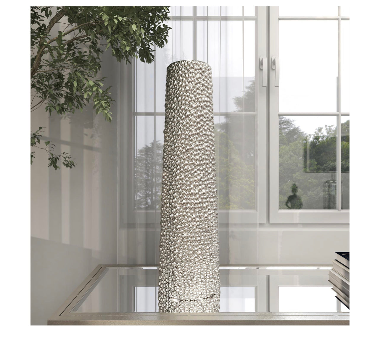 SILVER CERAMIC VASE WITH BUBBLE TEXTURE