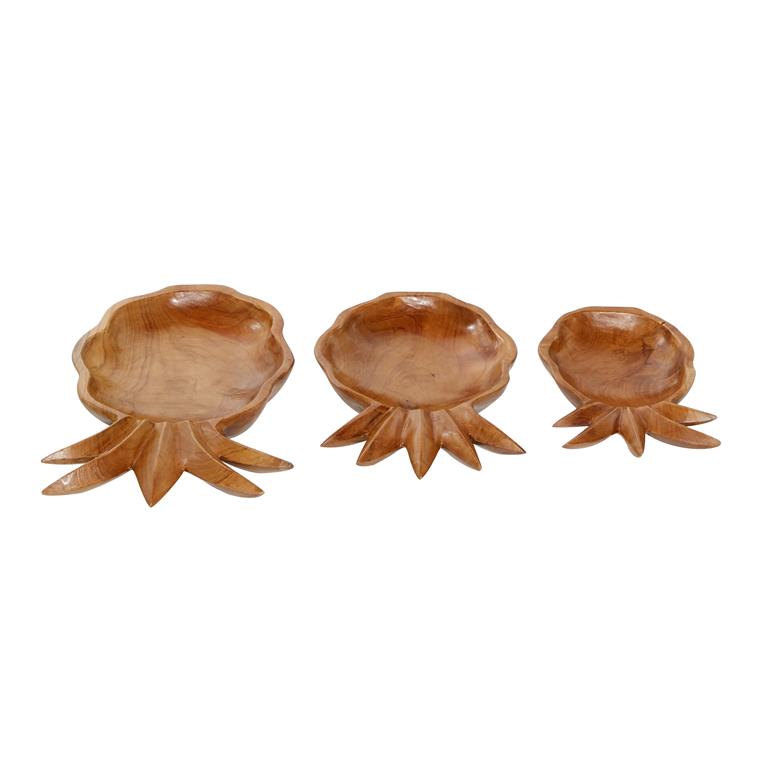BROWN TEAK WOOD FRUIT HANDMADE PINEAPPLE DECORATIVE BOWL,