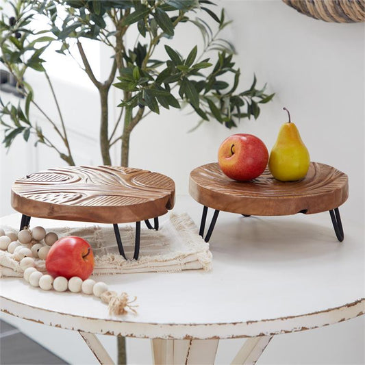 BROWN TEAK WOOD FLORAL INTRICATE CARVED TRAY