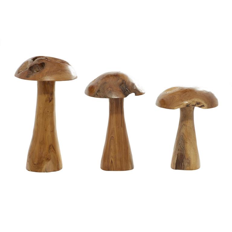 BROWN TEAK WOOD MUSHROOM HANDMADE LIVE EDGE SCULPTURE WITH NATURAL SMOOTH FINISH