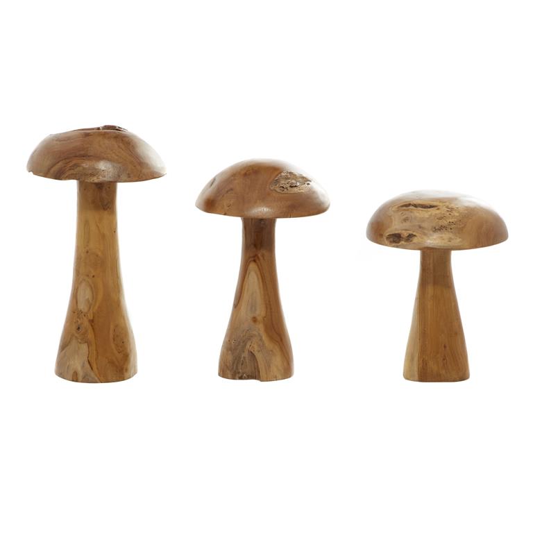 BROWN TEAK WOOD MUSHROOM HANDMADE LIVE EDGE SCULPTURE WITH NATURAL SMOOTH FINISH