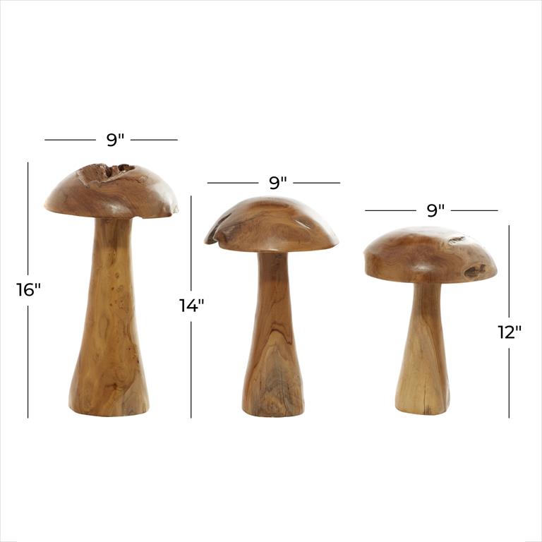 BROWN TEAK WOOD MUSHROOM HANDMADE LIVE EDGE SCULPTURE WITH NATURAL SMOOTH FINISH