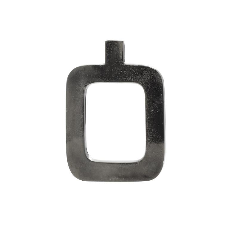 BLACK ALUMINUM VASE WITH CUT OUT FRAME