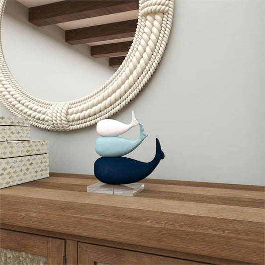 MULTI COLORED POLYSTONE WHALE SCULPTURE WITH ACRYLIC BASE