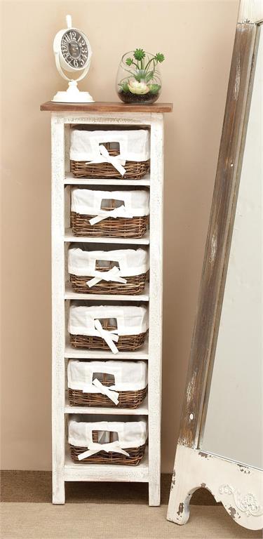 WHITE WOOD 6 BASKETS STORAGE UNIT,