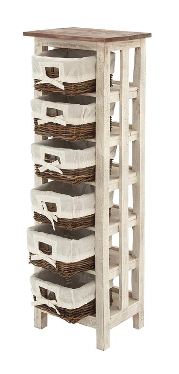 WHITE WOOD 6 BASKETS STORAGE UNIT,