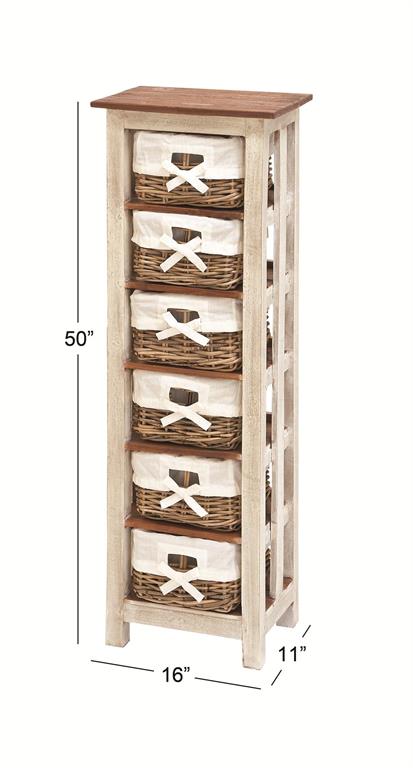 WHITE WOOD 6 BASKETS STORAGE UNIT,