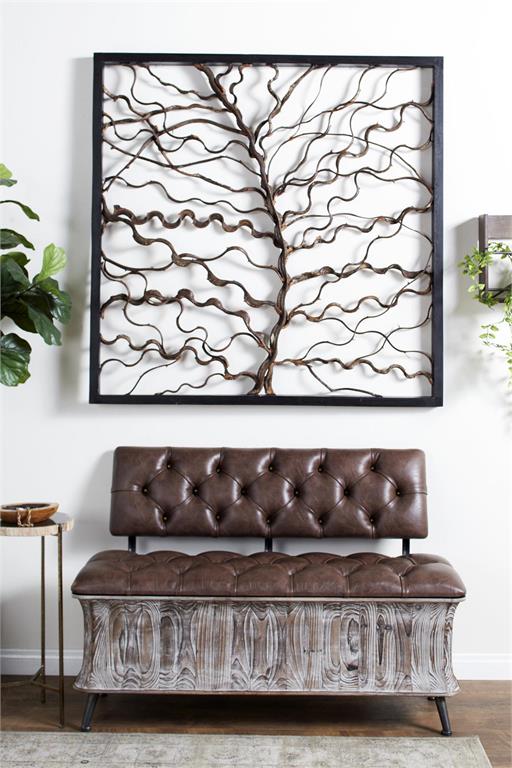 BROWN WOOD TREE BRANCH WALL DECOR WITH BLACK FRAME