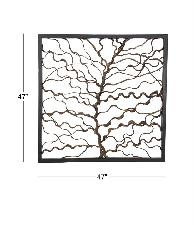 BROWN WOOD TREE BRANCH WALL DECOR WITH BLACK FRAME