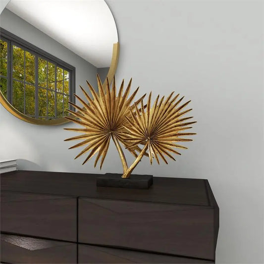 Gold Polystone Modern Palm Leaf Sculpture