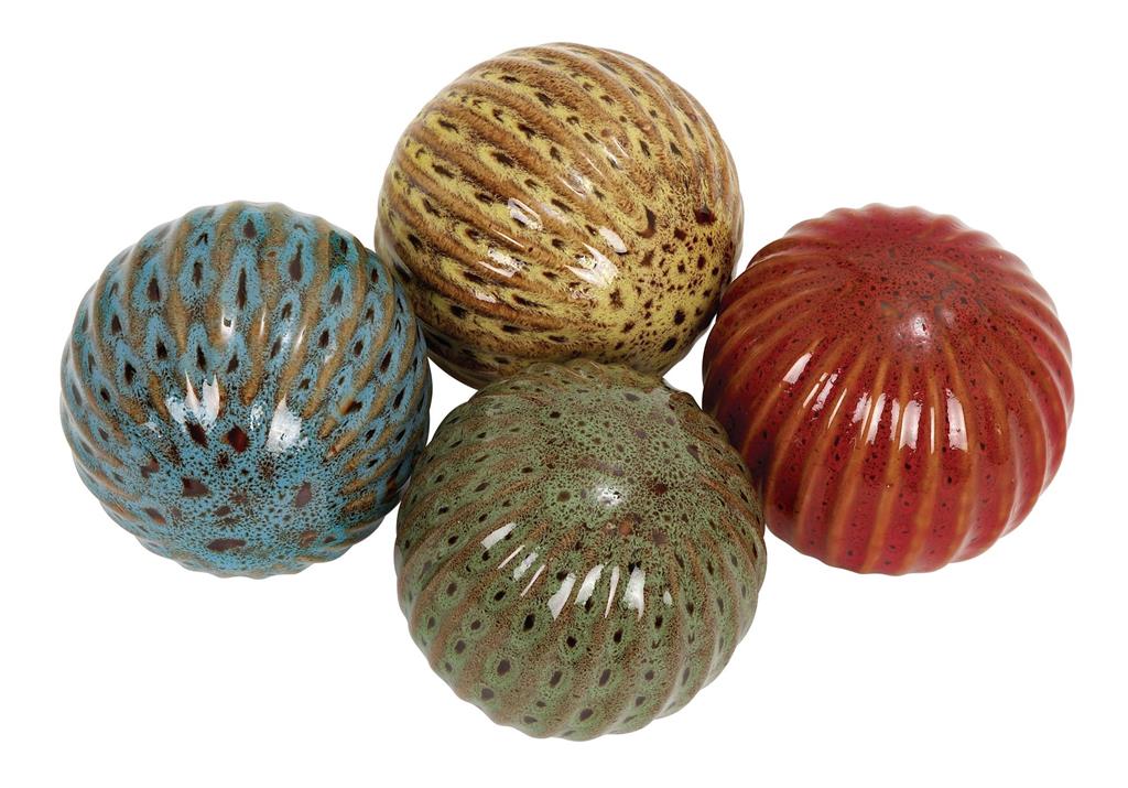 MULTI COLORED CERAMIC ORBS & VASE FILLER WITH GROOVES, SET OF 4 4"D