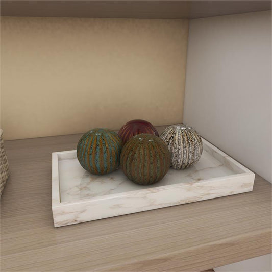 MULTI COLORED CERAMIC ORBS & VASE FILLER WITH GROOVES, SET OF 4 4"D