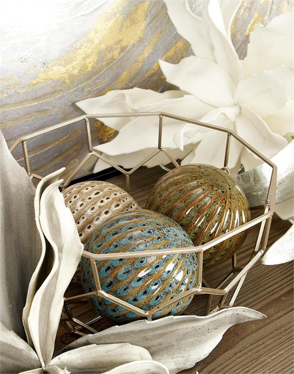 MULTI COLORED CERAMIC ORBS & VASE FILLER WITH GROOVES, SET OF 4 4"D