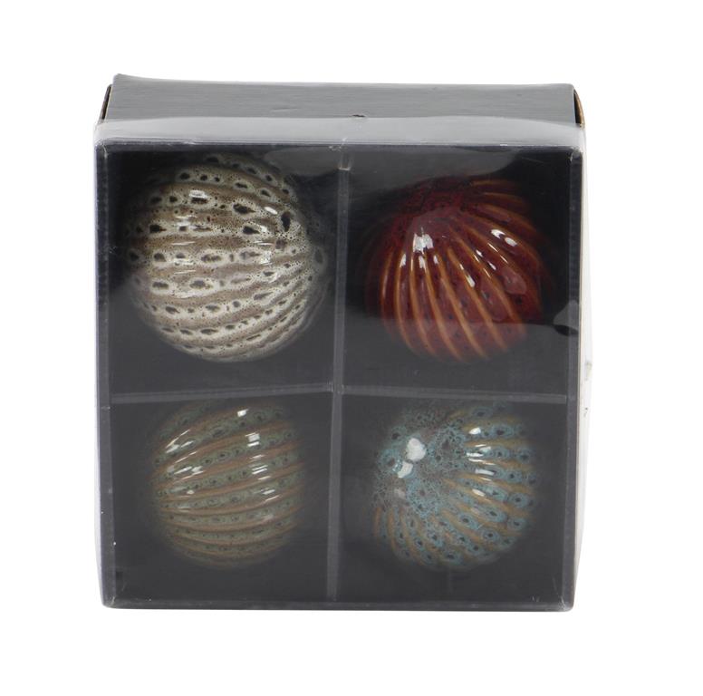 MULTI COLORED CERAMIC ORBS & VASE FILLER WITH GROOVES, SET OF 4 4"D