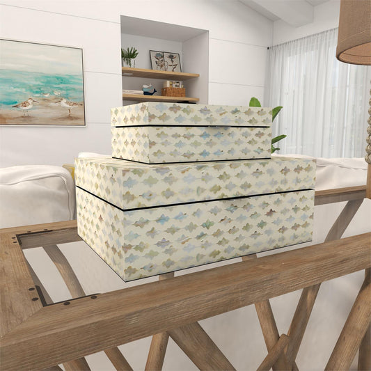 REAM MOTHER OF PEARL HANDMADE BOX WITH HINGED LID