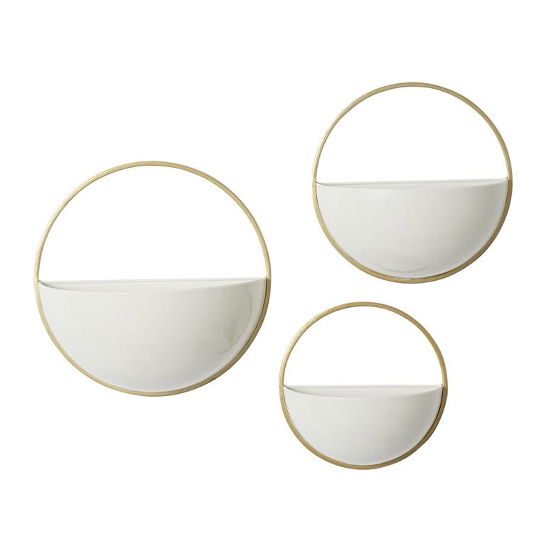white wall planter indoor WHITE METAL GEOMETRIC INDOOR OUTDOOR ROUND WALL PLANTER – Furniture Inn Vi