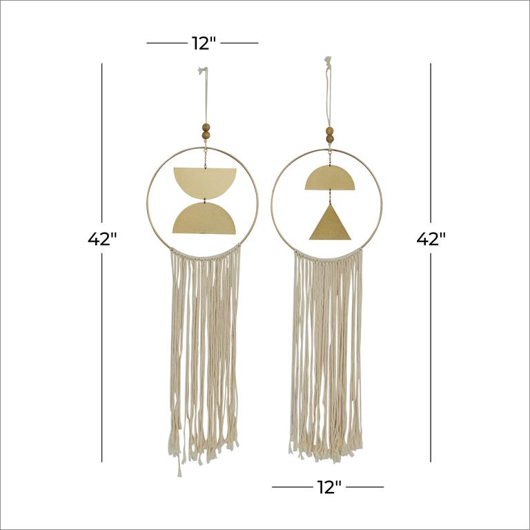 GOLD METAL GEOMETRIC WALL DECOR WITH FRINGE DETAILING