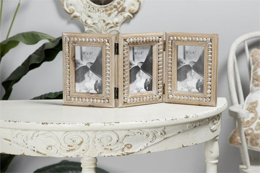 BROWN WOOD BEADED PHOTO FRAME