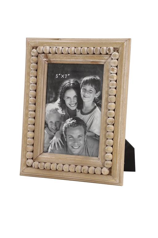 LIGHT BROWN WOOD BEADED PHOTO FRAME