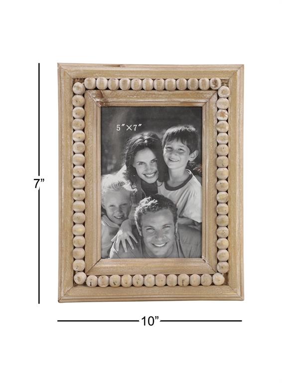 LIGHT BROWN WOOD BEADED PHOTO FRAME