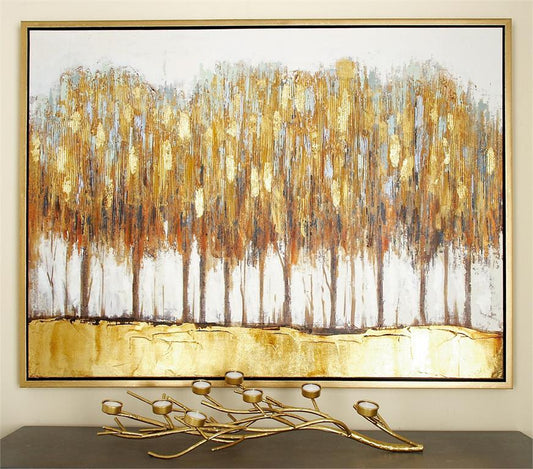 BROWN CANVAS TREE FRAMED WALL ART WITH GOLD FRAME