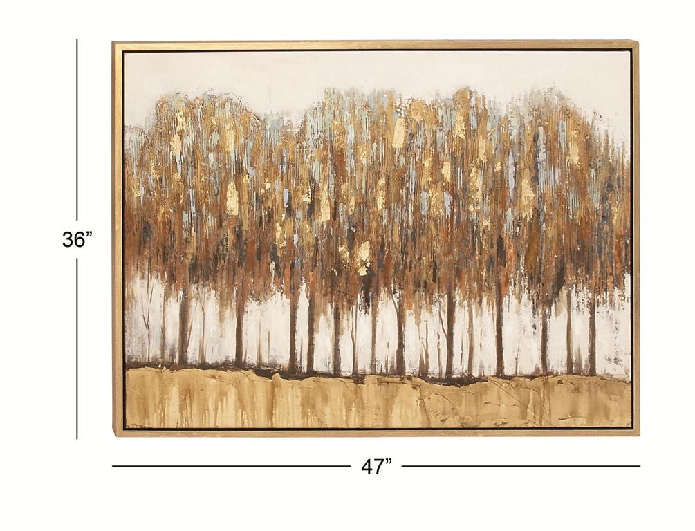 BROWN CANVAS TREE FRAMED WALL ART WITH GOLD FRAME