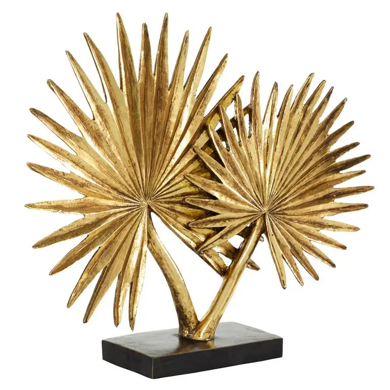 Gold Polystone Modern Palm Leaf Sculpture