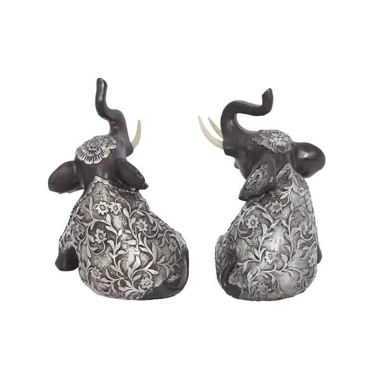 BROWN POLYSTONE ELEPHANT SCULPTURE, 2 ASSORTED