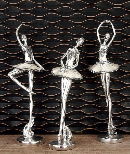 SILVER POLYSTONE DANCER SCULPTURE